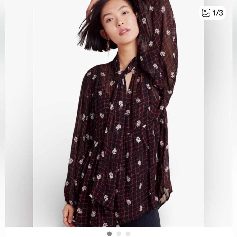 Anthropologie Not So Serious by Pallavi Mohan Elysia Blouse tie front floral S